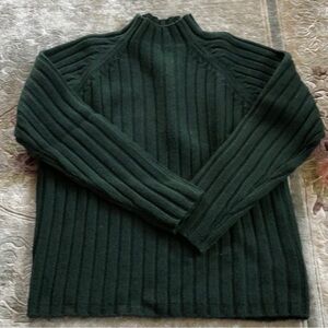 J Crew Mock Neck Hunter Green Wool Sweater